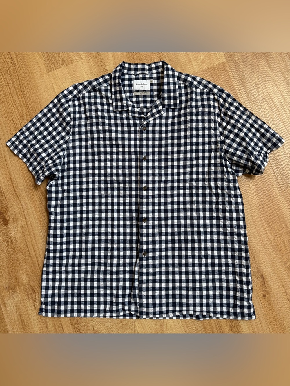 Preppy Men’s Shirt Navy Blue White Gingham Short Sleeve Button-Up Northrop XL